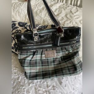 Coach Ashley Tartan Plaid Patent Leather Tote